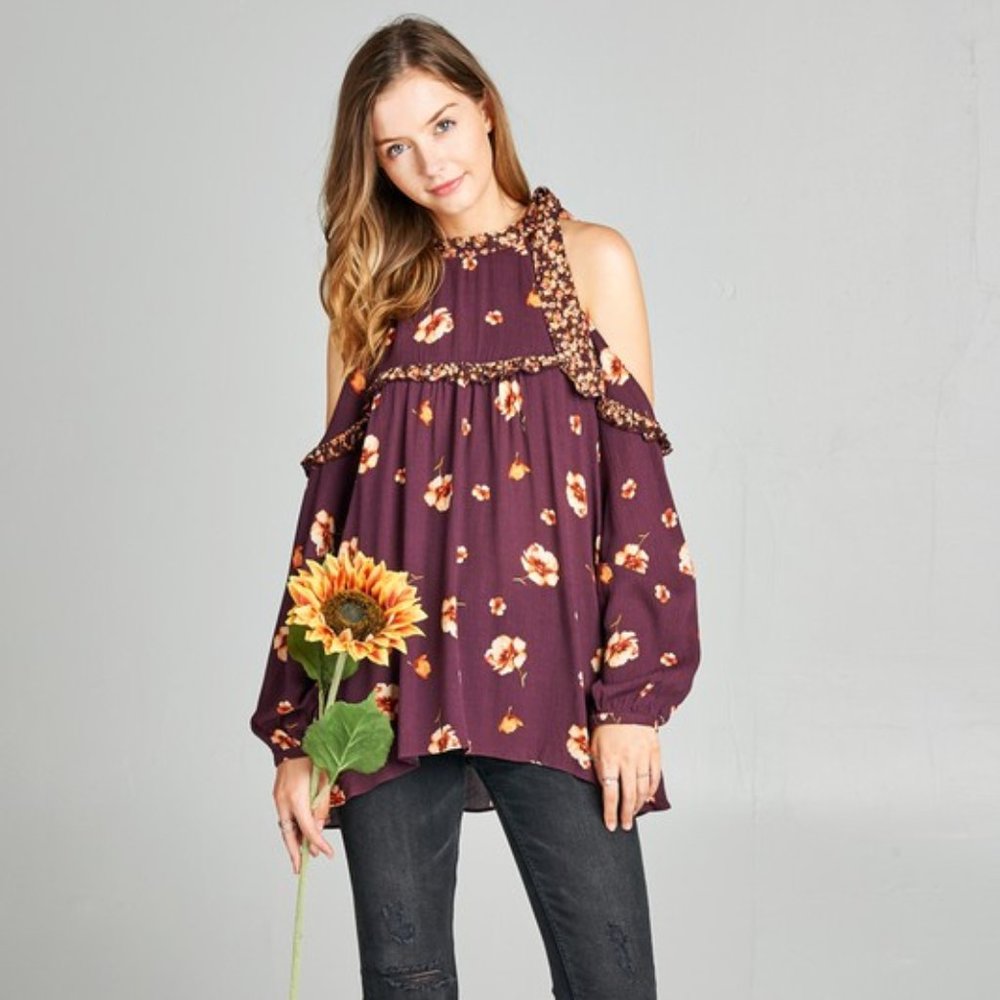 Boho  cold-shoulder Floral Print